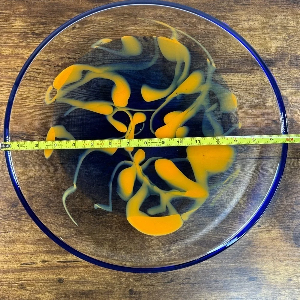 Blue and Orange Swirl Glass Plate